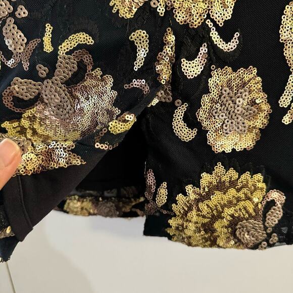 Garnet Hill Embellished Embroidered Black Gold Knit Sequined Tank Top &Skirt Set - Picture 10 of 11